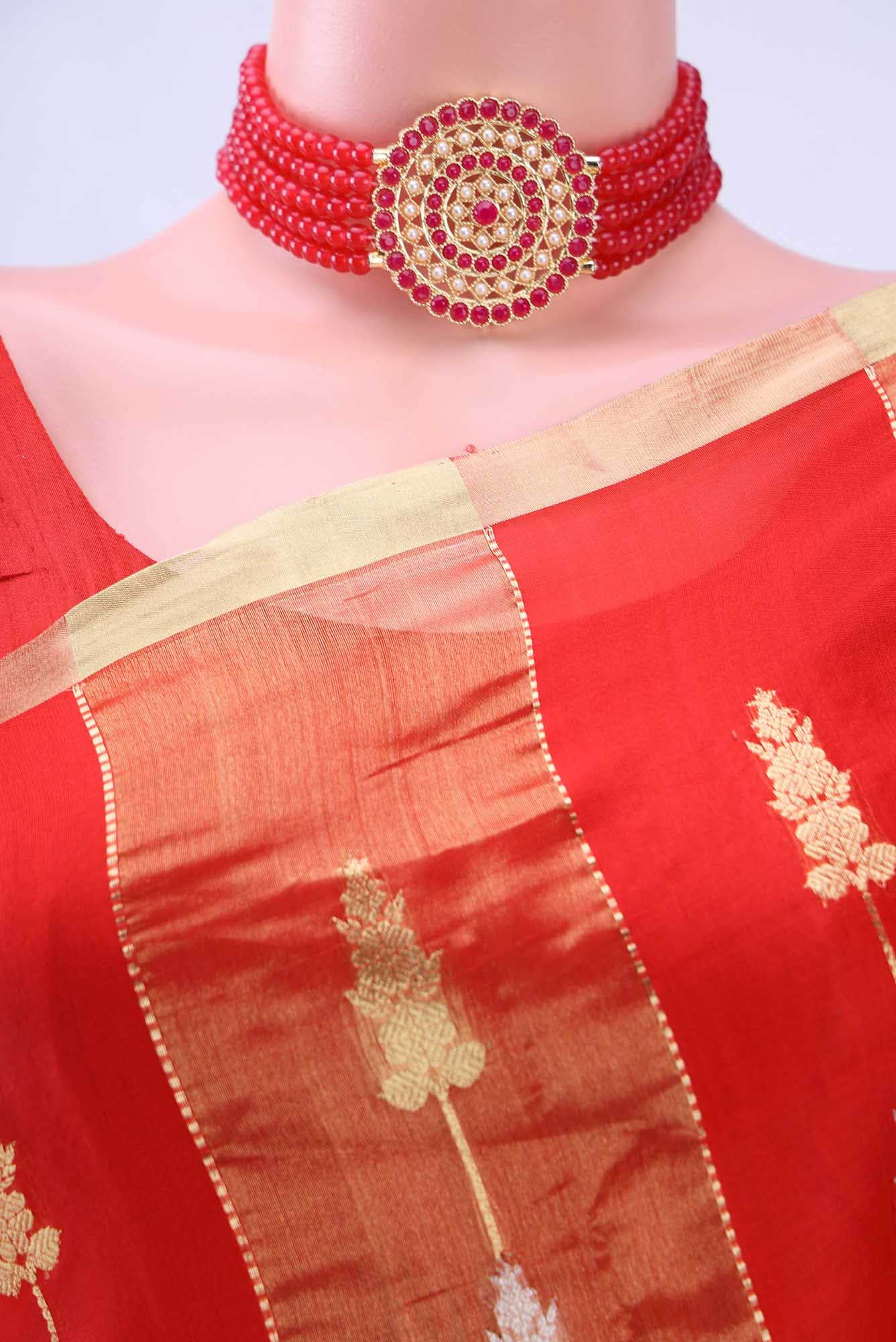 Red Chanderi Silk Saree