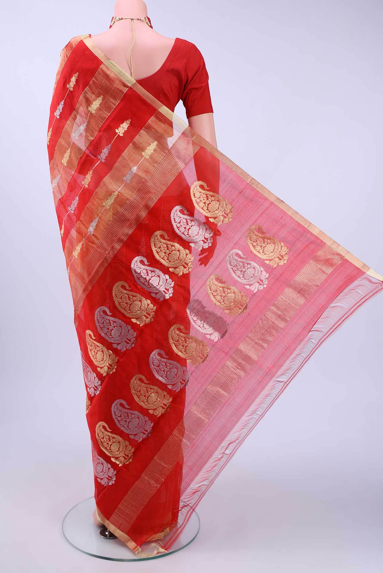 Red Chanderi Silk Saree