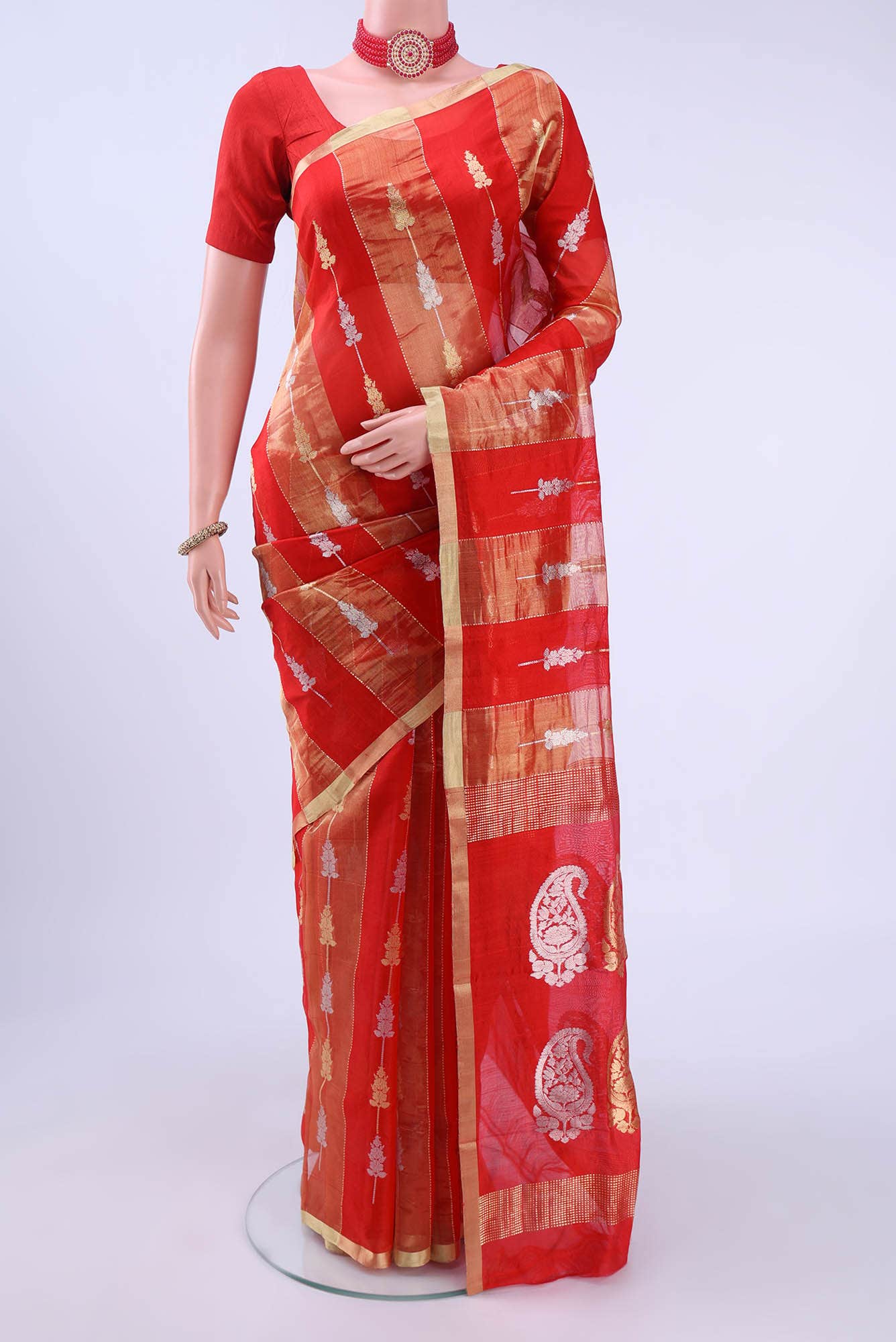 Red Chanderi Silk Saree