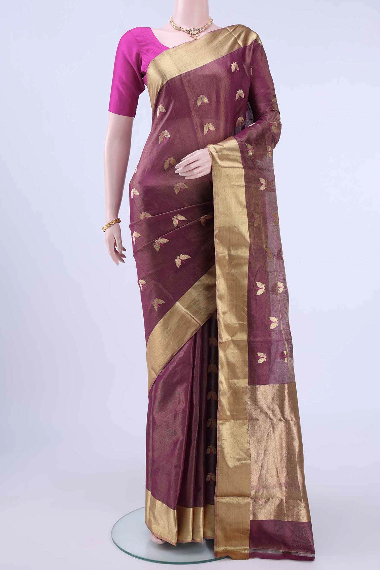 Burgundy Chanderi Silk Saree