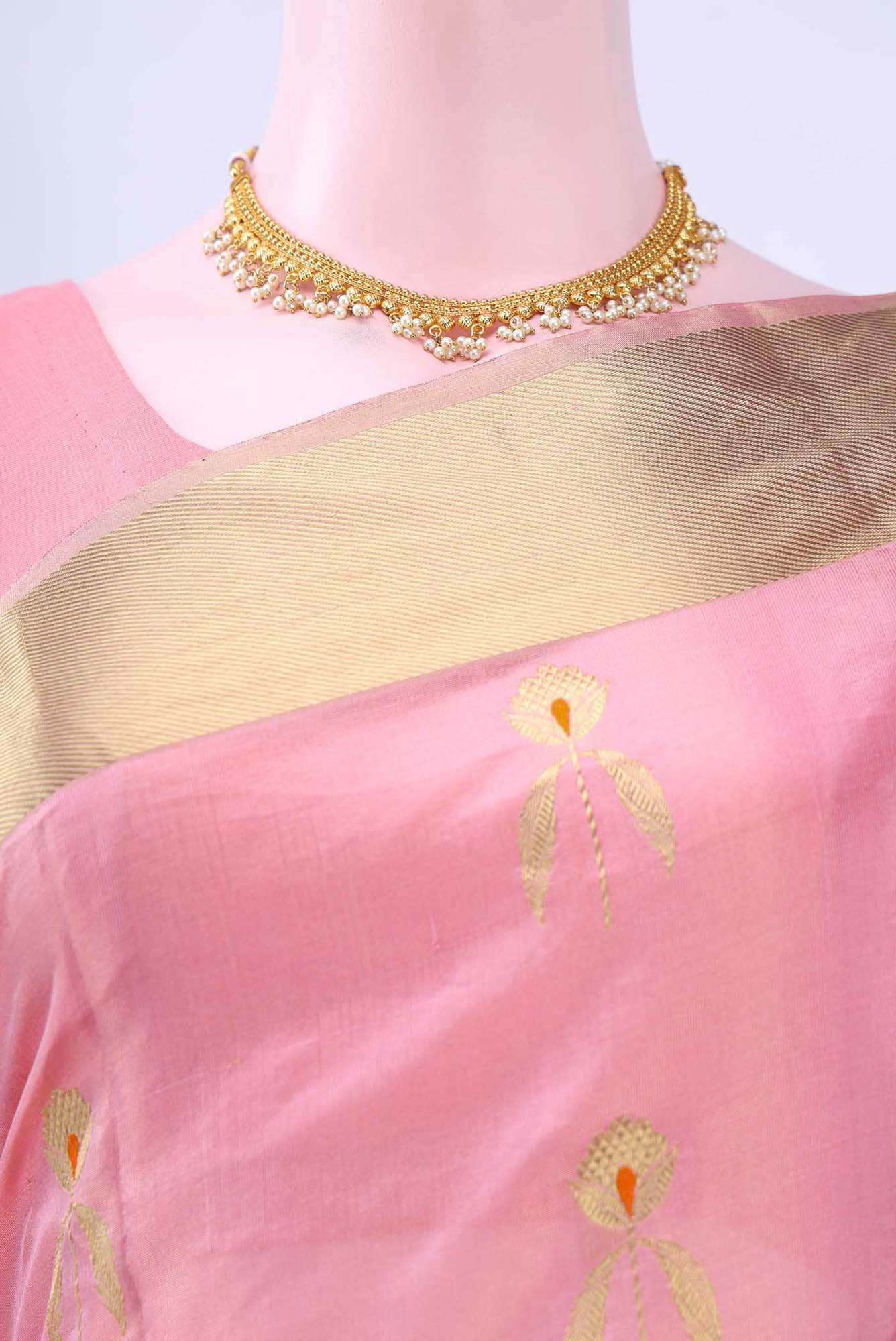 Golden Peach Chanderi Silk Saree