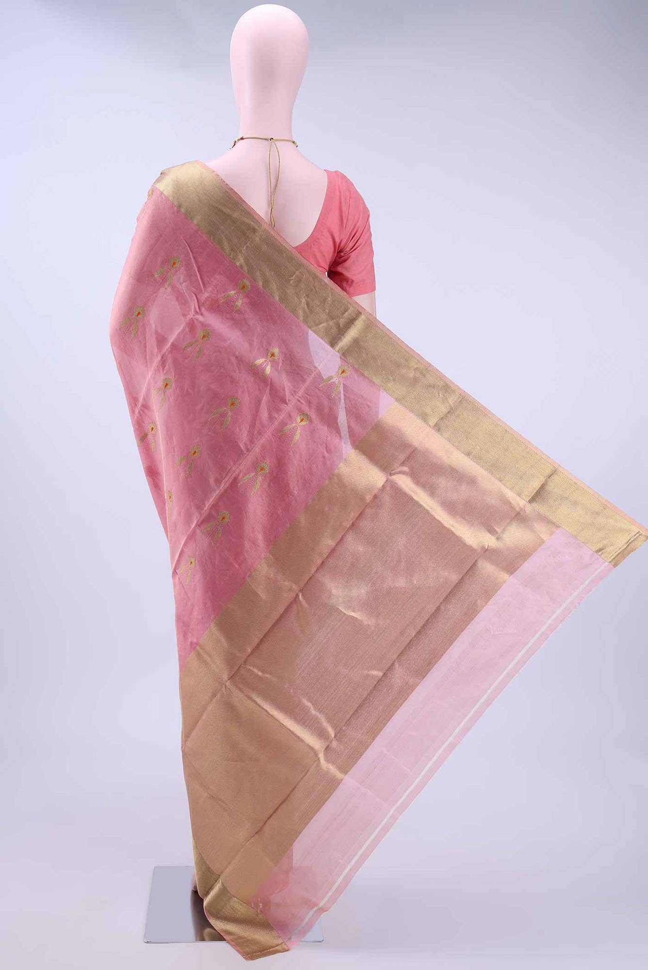 Golden Peach Chanderi Silk Saree