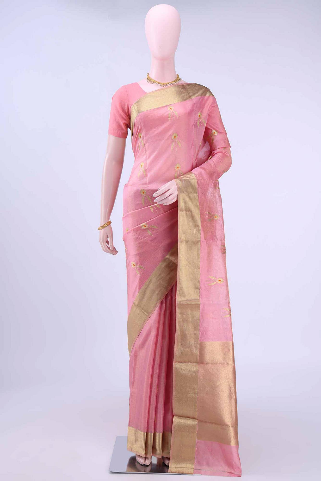 Golden Peach Chanderi Silk Saree