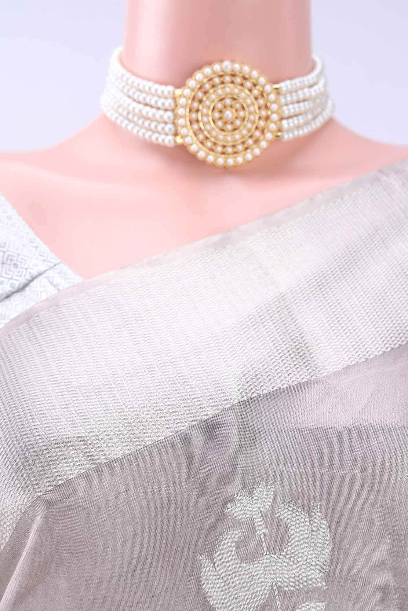 Beige Chanderi Silk Saree