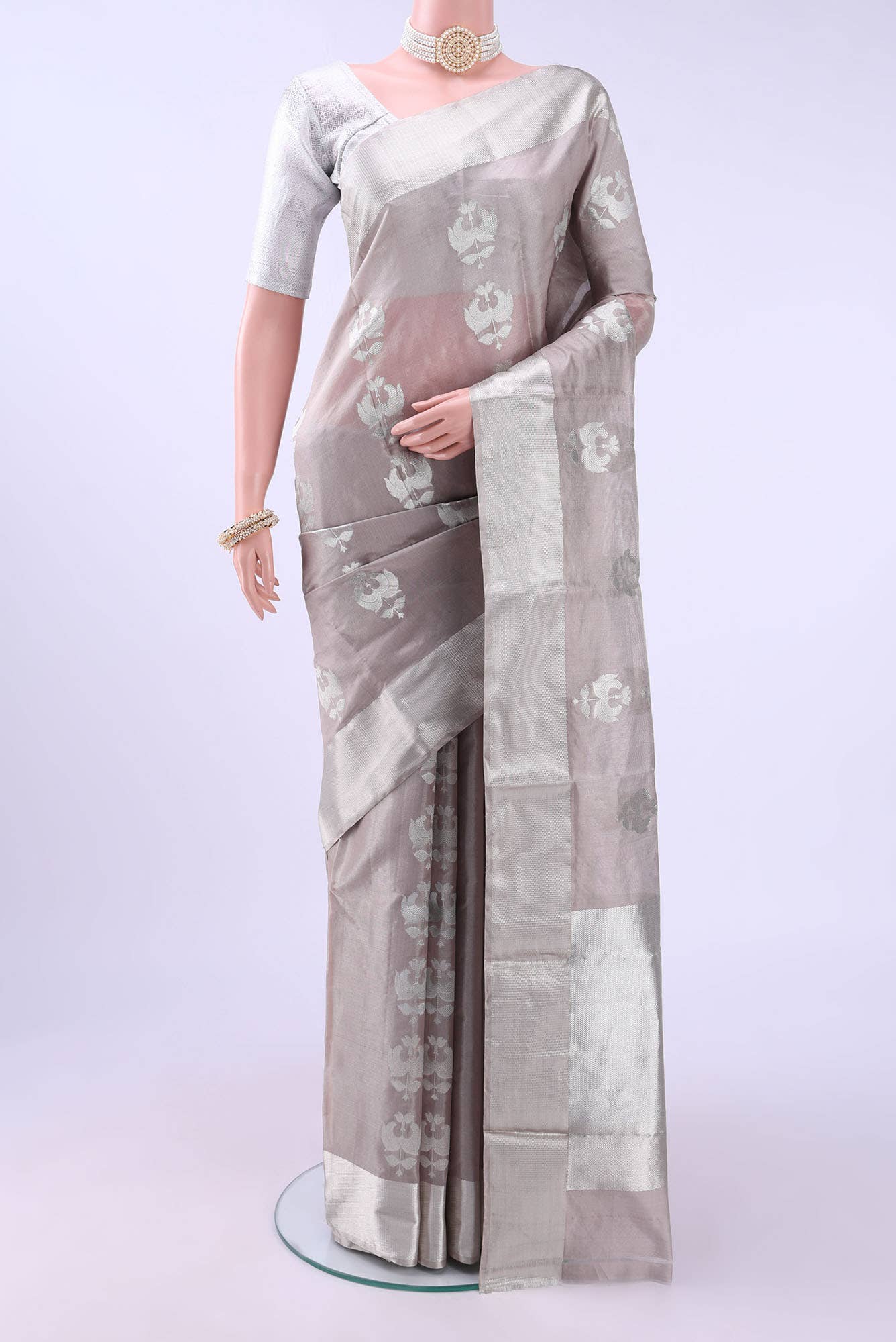 Beige Chanderi Silk Saree