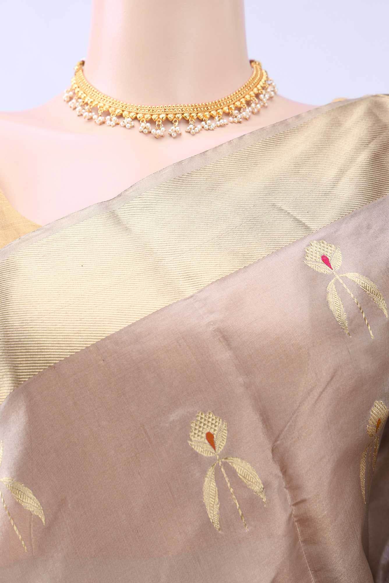 Beige Chanderi Silk Saree