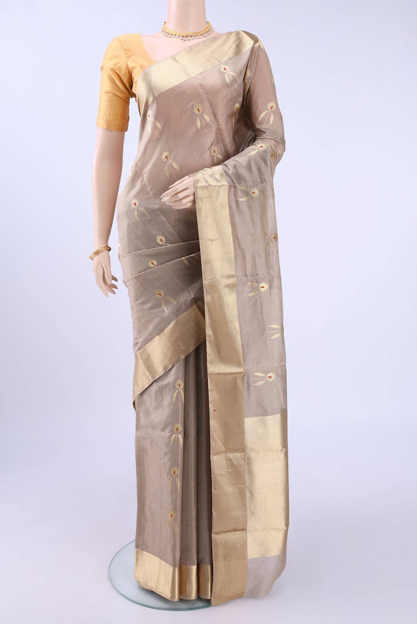 Beige Chanderi Silk Saree