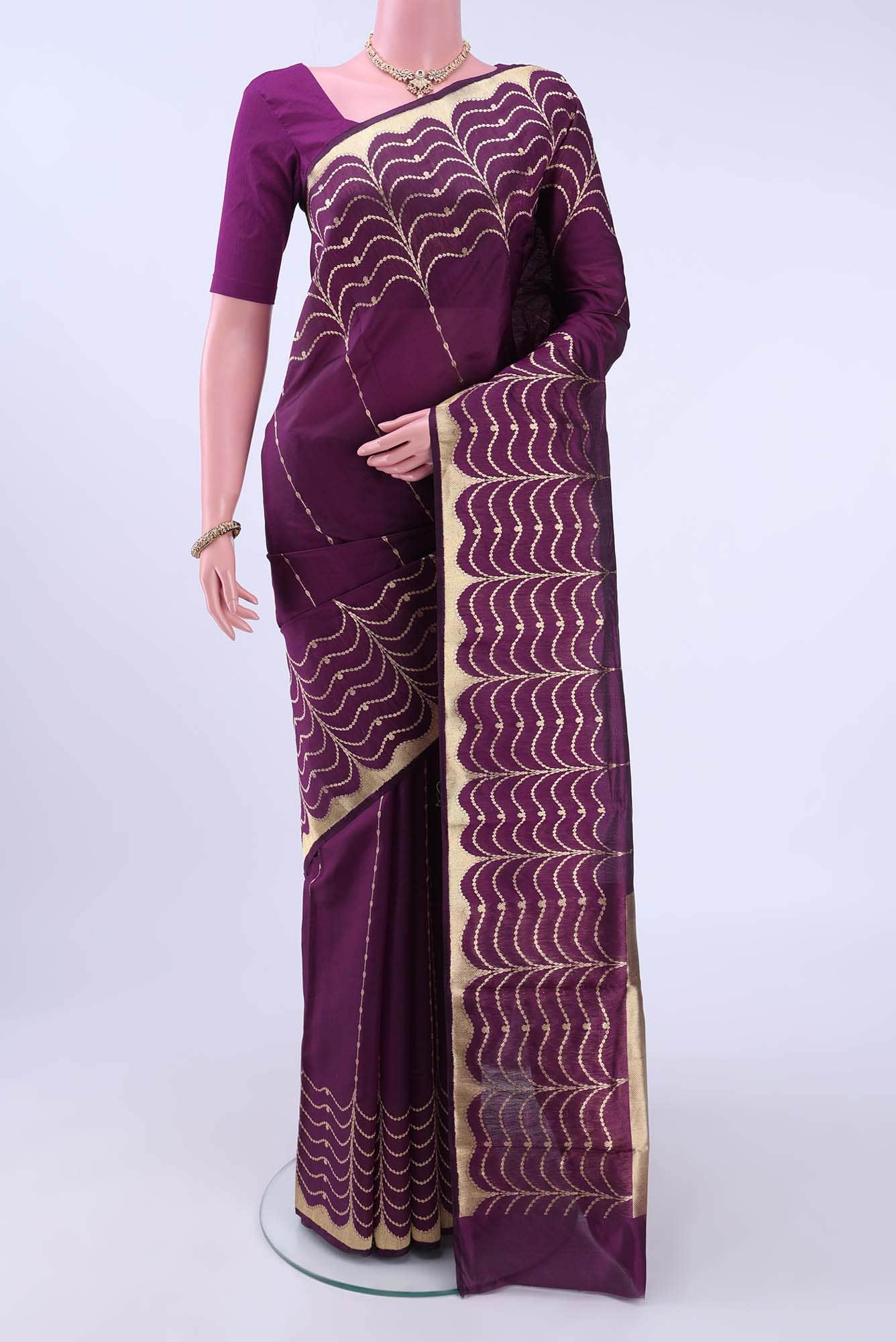 Burgundy Chanderi Silk Saree