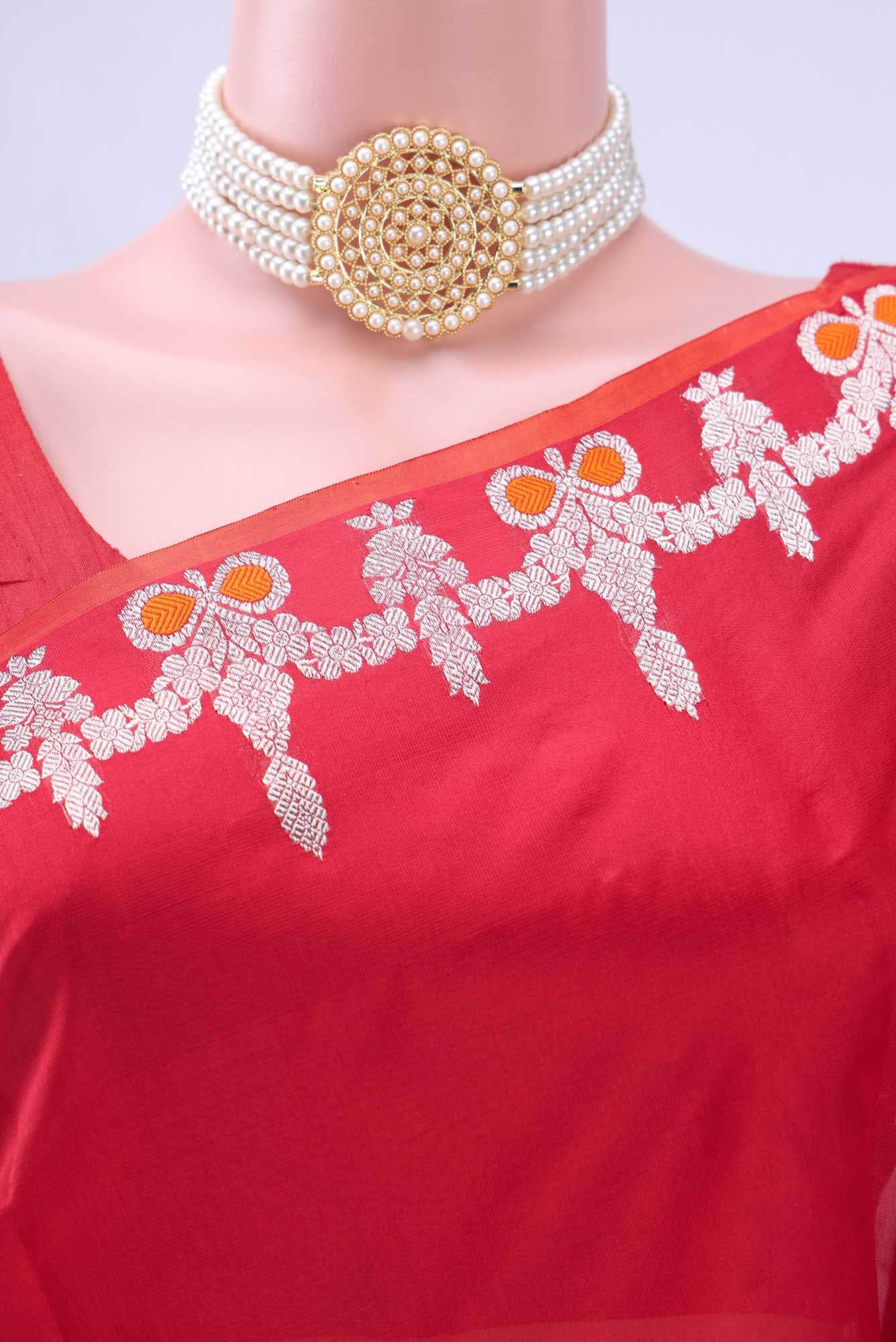 Red Chanderi Silk Saree