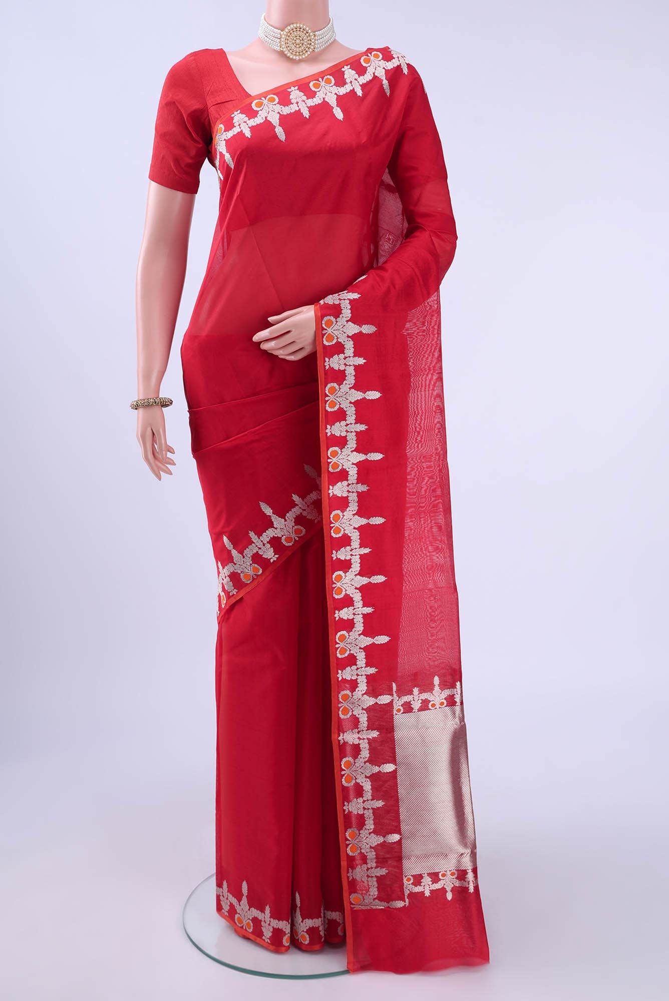 Red Chanderi Silk Saree