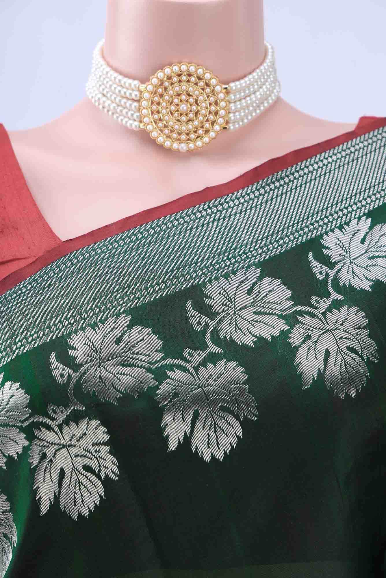 Bottle Green Chanderi Silk Saree