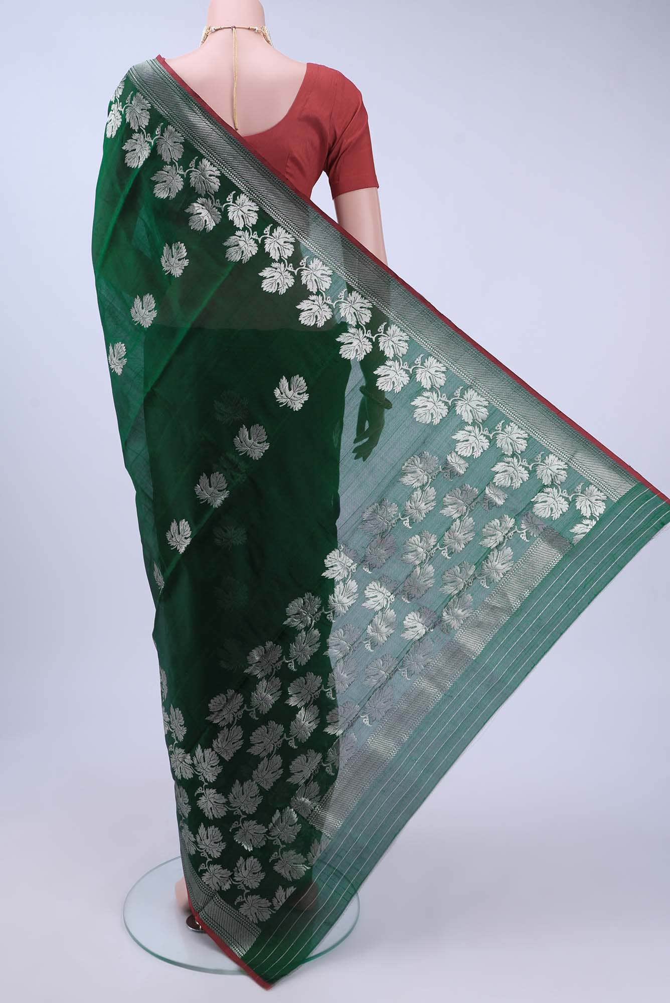 Bottle Green Chanderi Silk Saree