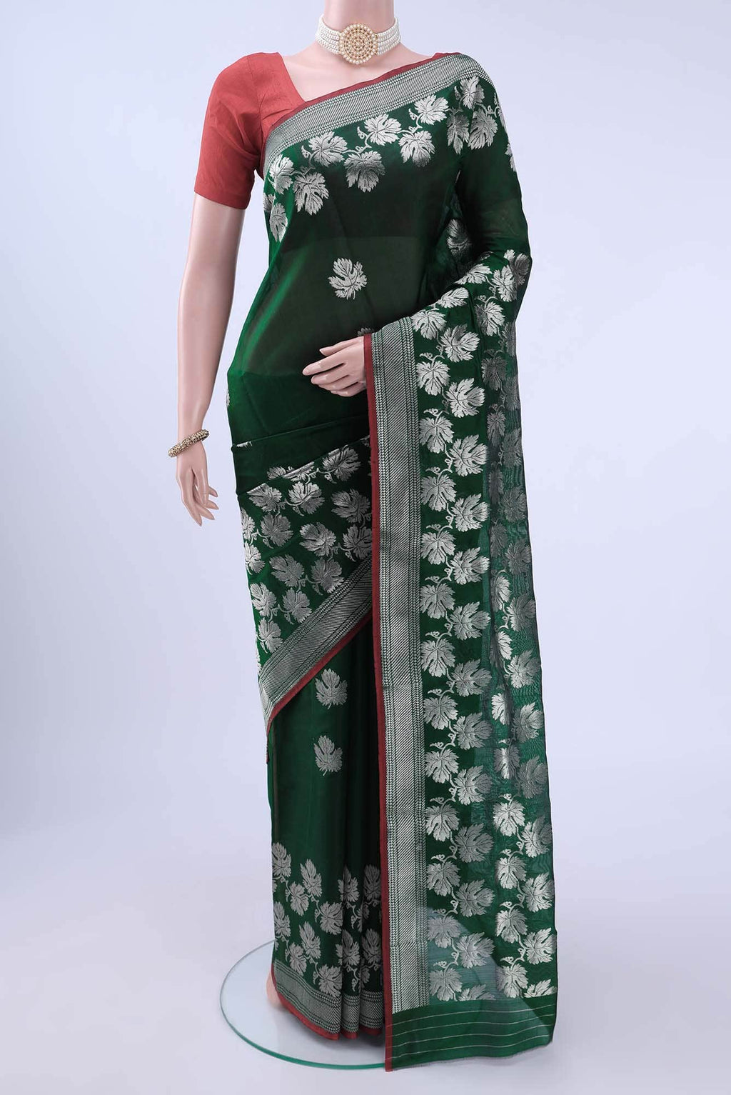 Bottle Green Chanderi Silk Saree