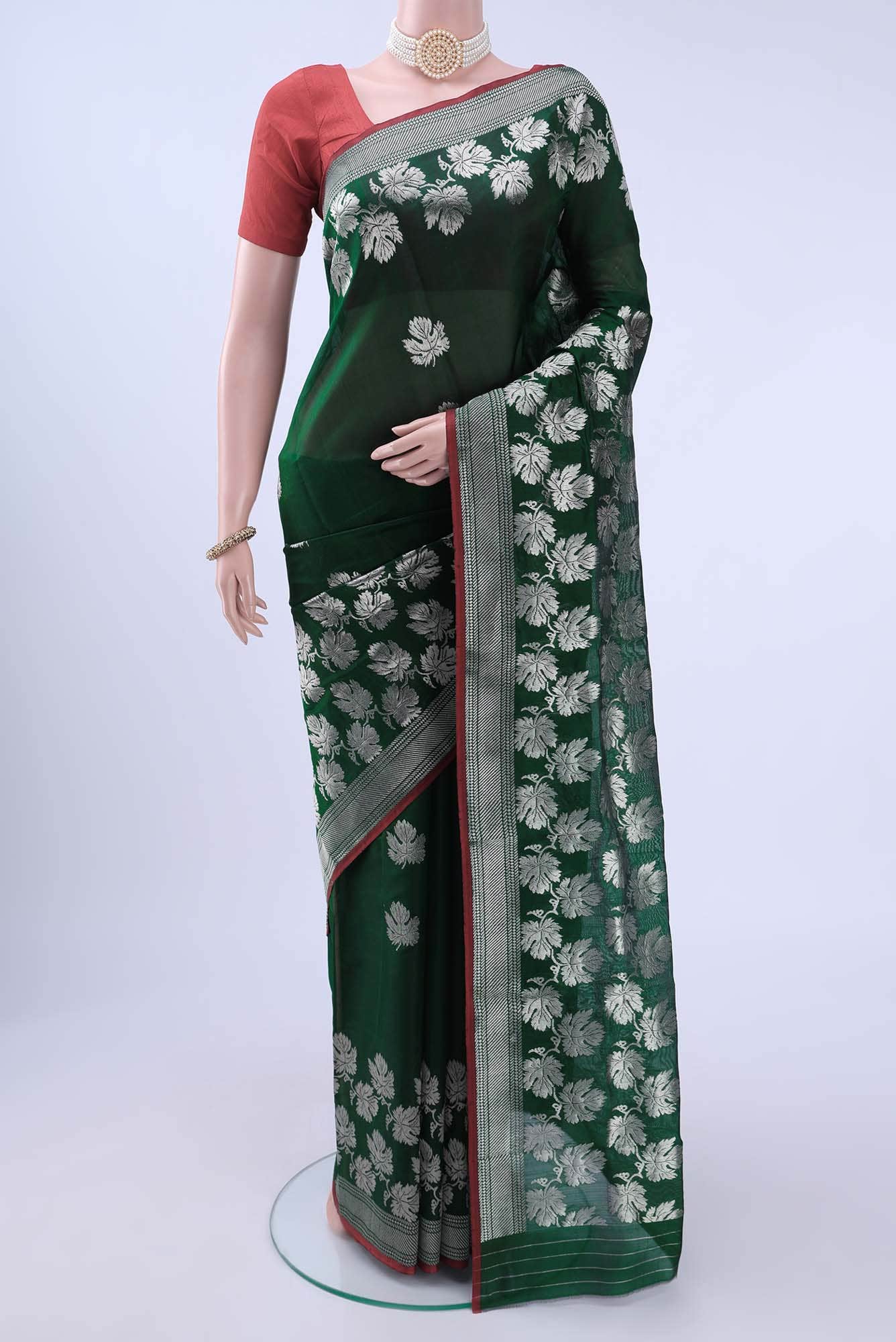 Bottle Green Chanderi Silk Saree