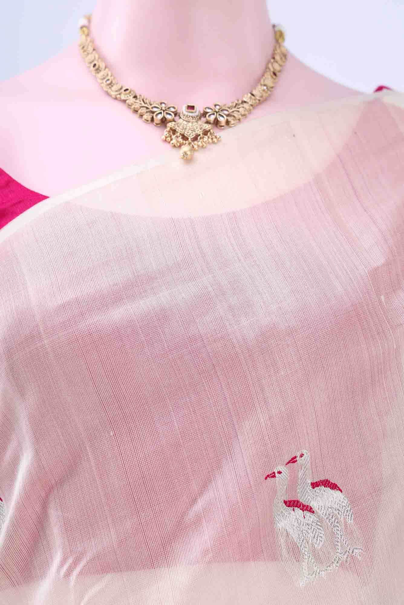 Cream Chanderi Silk Cotton Saree