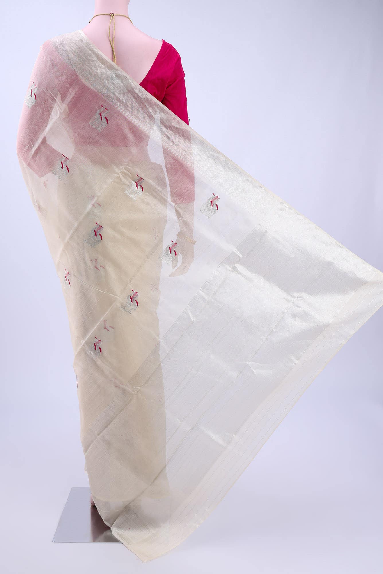 Cream Chanderi Silk Cotton Saree