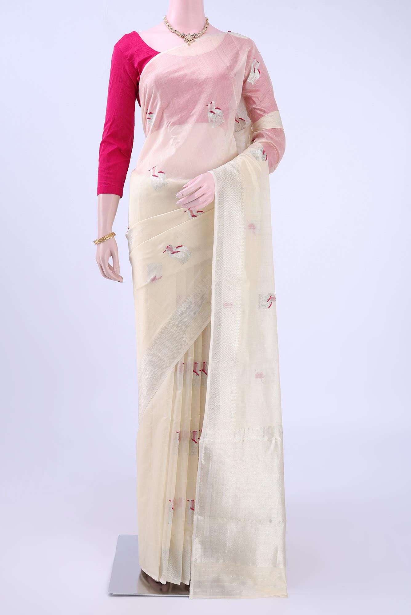 Cream Chanderi Silk Cotton Saree
