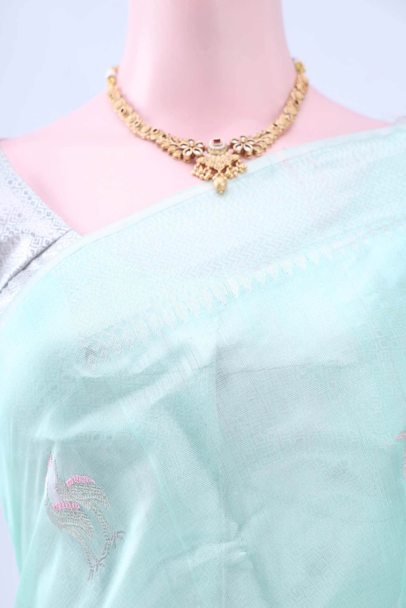 Sky Blue Chanderi Silk Cotton Saree