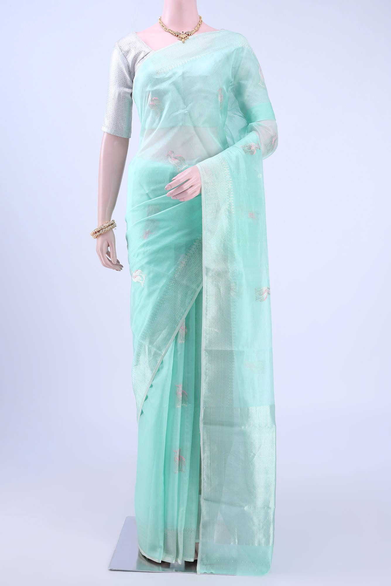 Sky Blue Chanderi Silk Cotton Saree