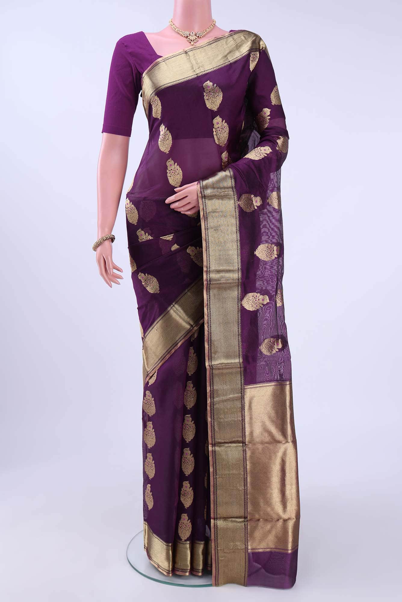 Burgundy Chanderi Silk Saree