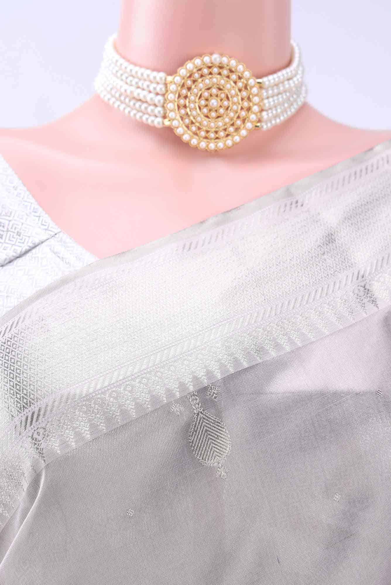 Grey Chanderi Silk Saree