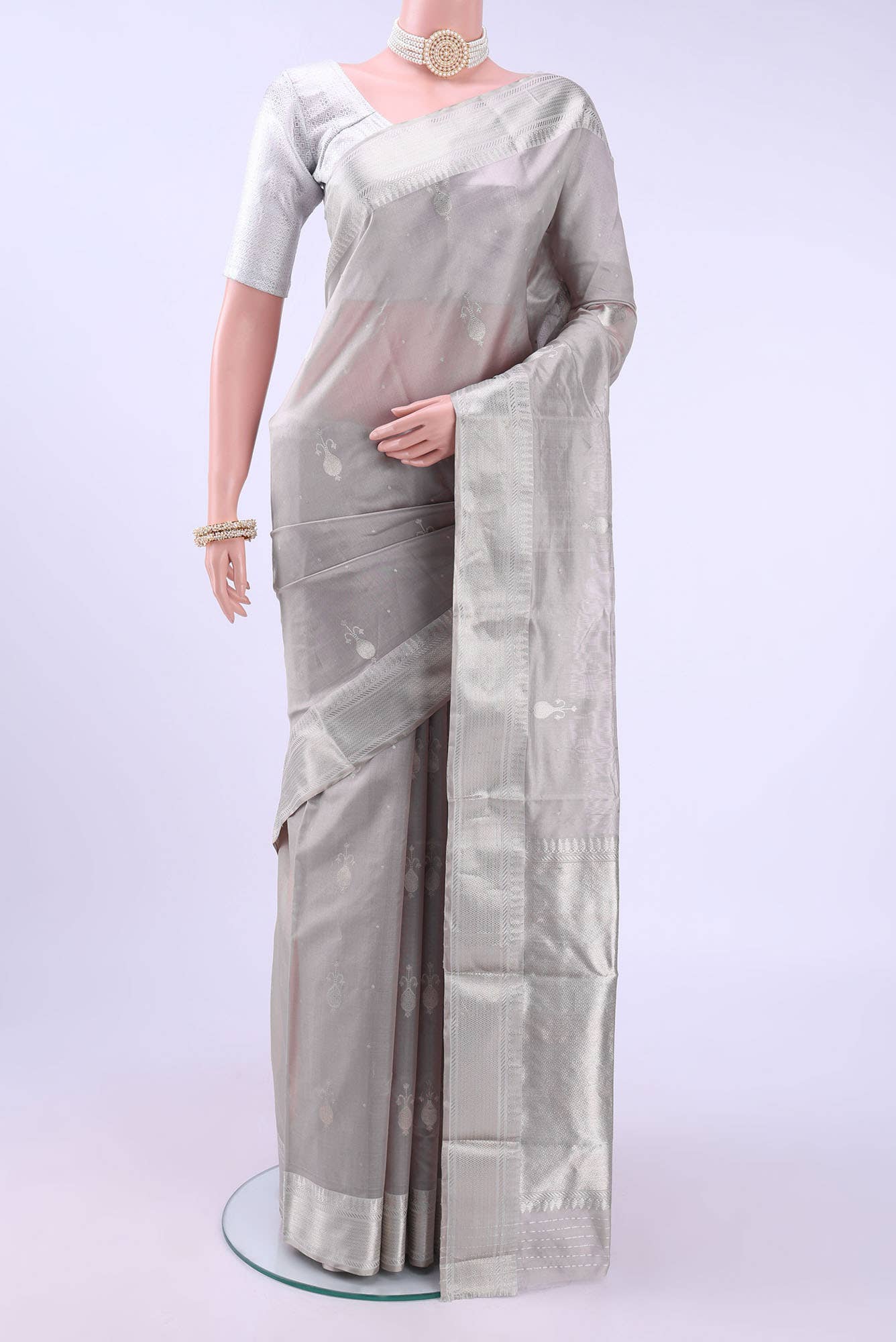 Grey Chanderi Silk Saree