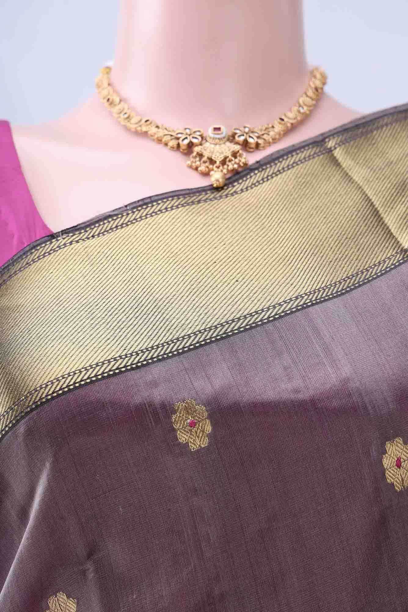 Grey Chanderi Silk Saree