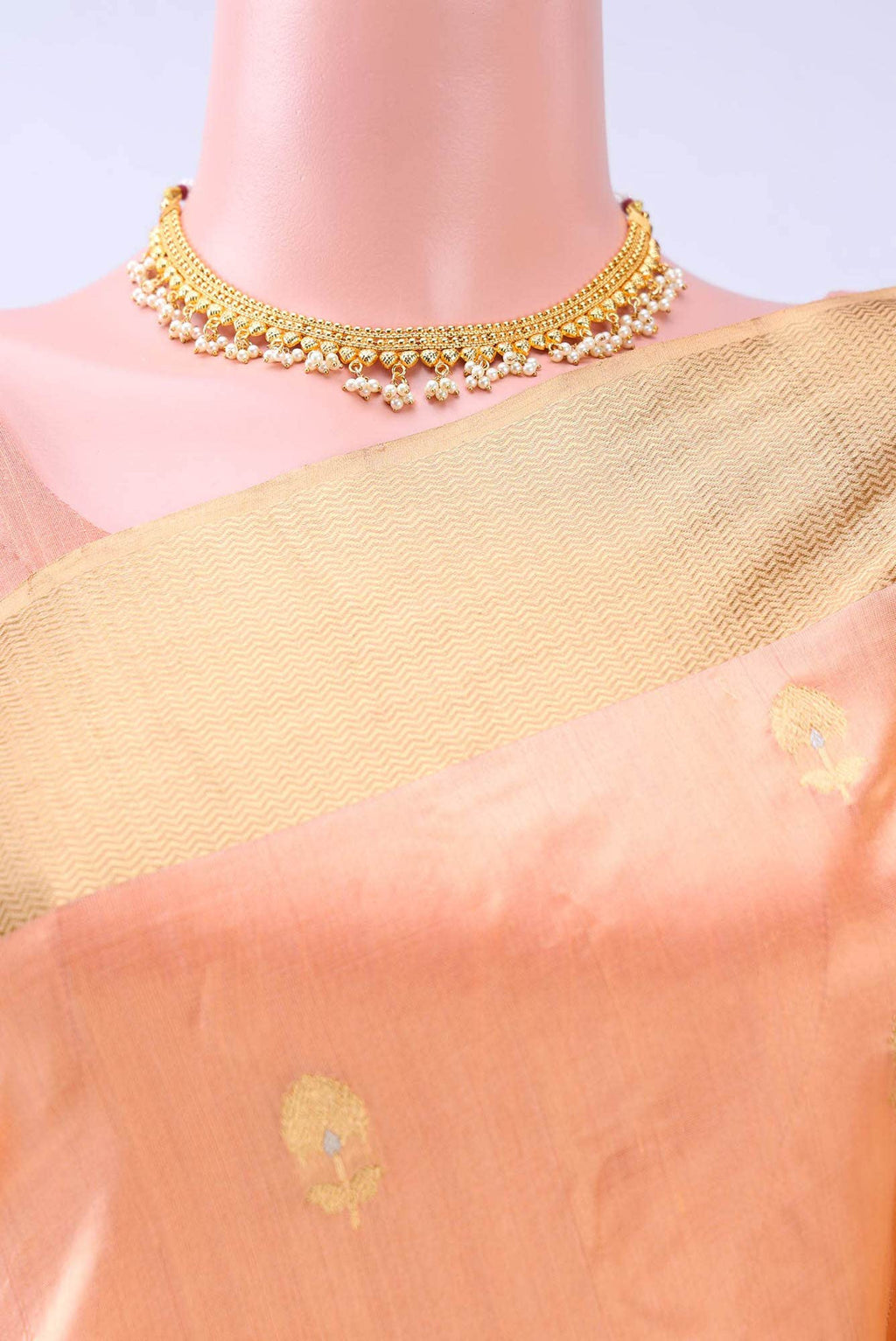 Peach Chanderi Silk Saree