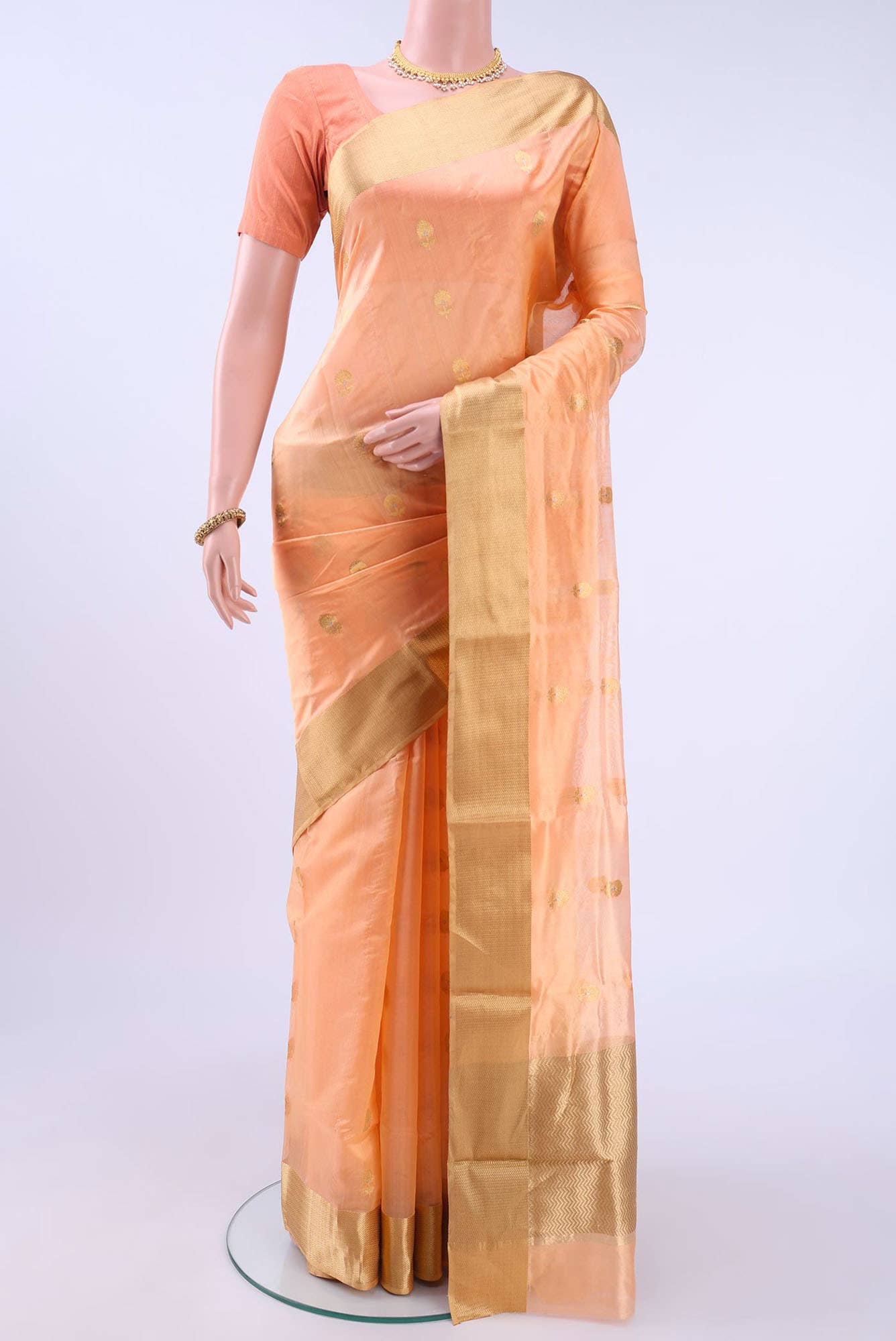 Peach Chanderi Silk Saree