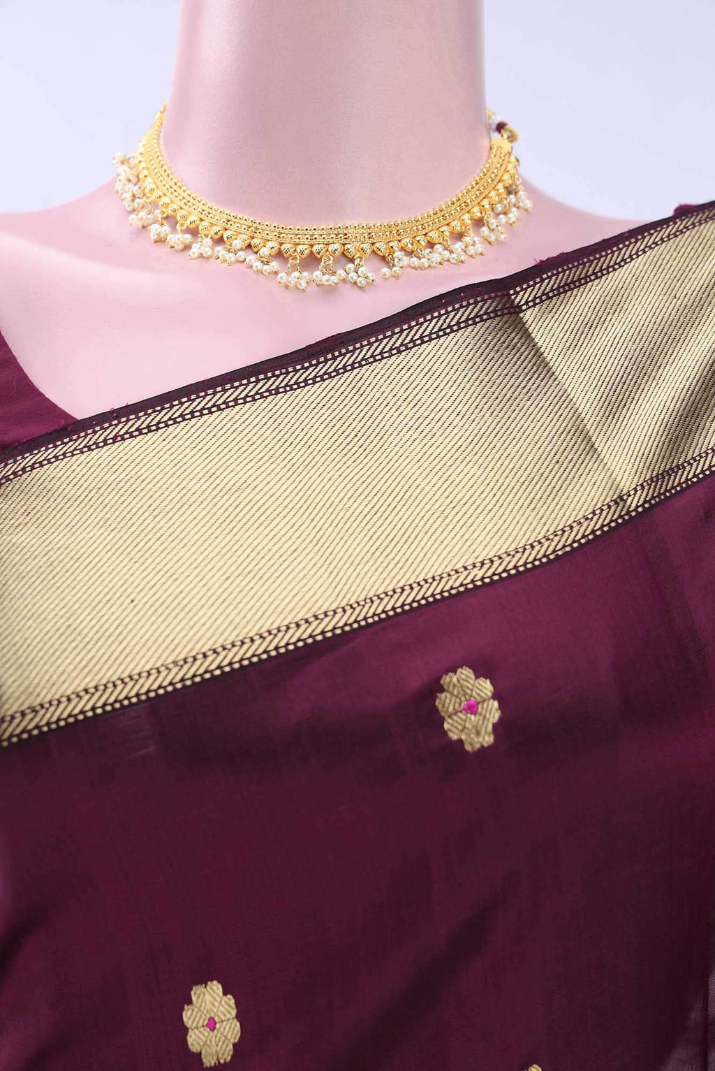 Burgundy Chanderi Silk Saree