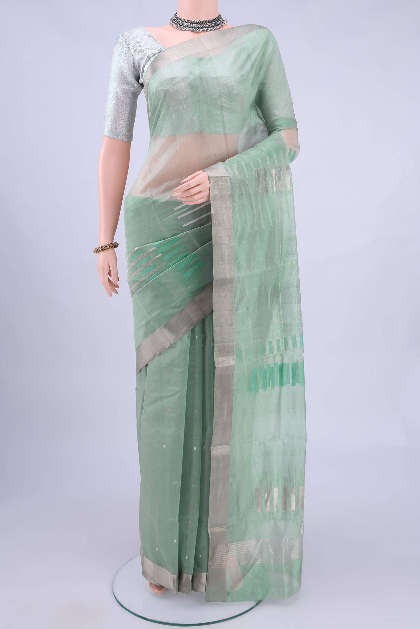 Pista Green Chanderi Silk Saree