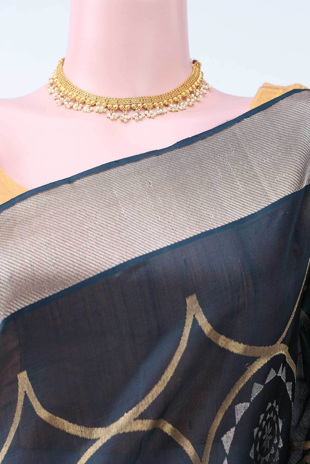 Navy Blue Chanderi Silk Saree