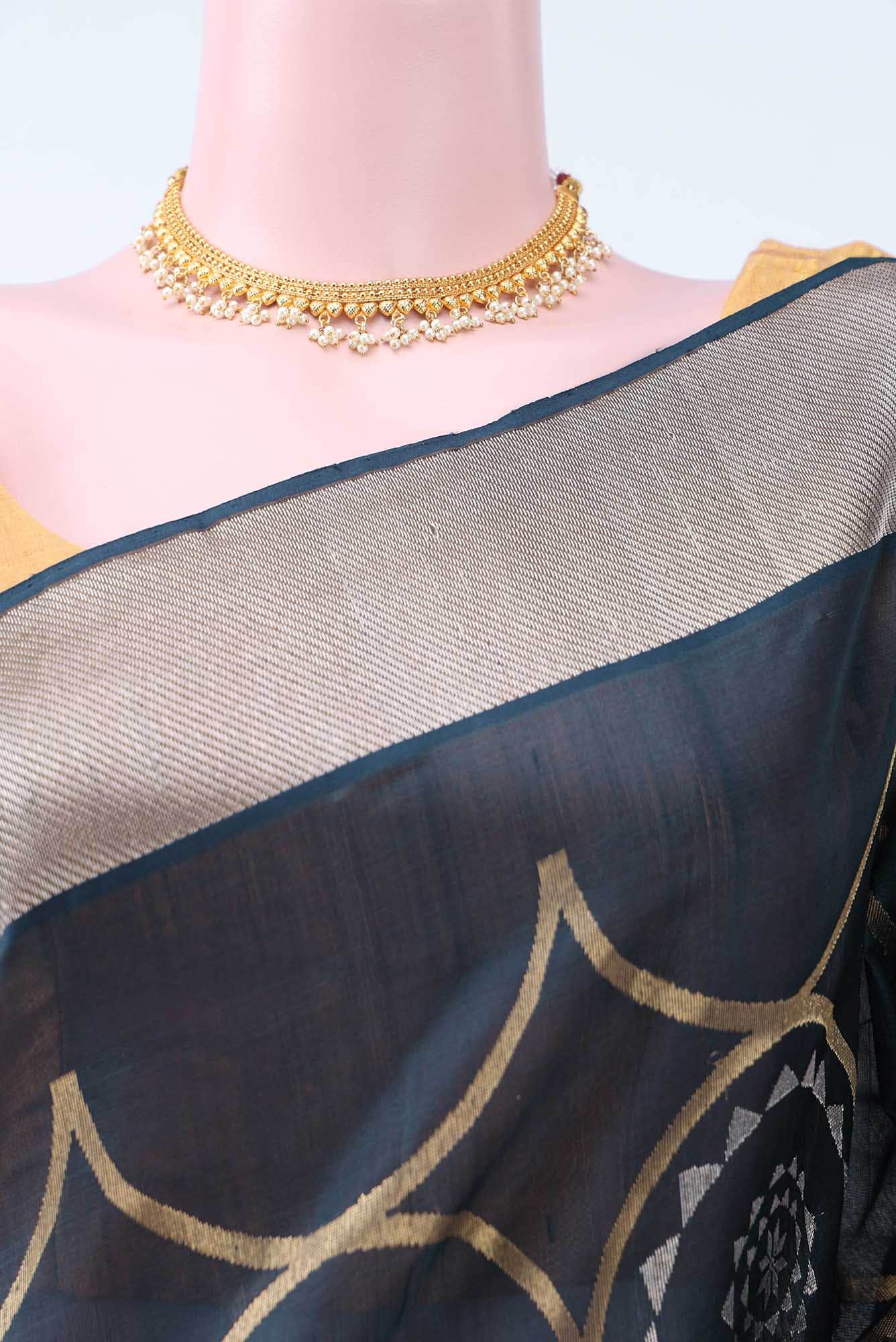 Navy Blue Chanderi Silk Saree
