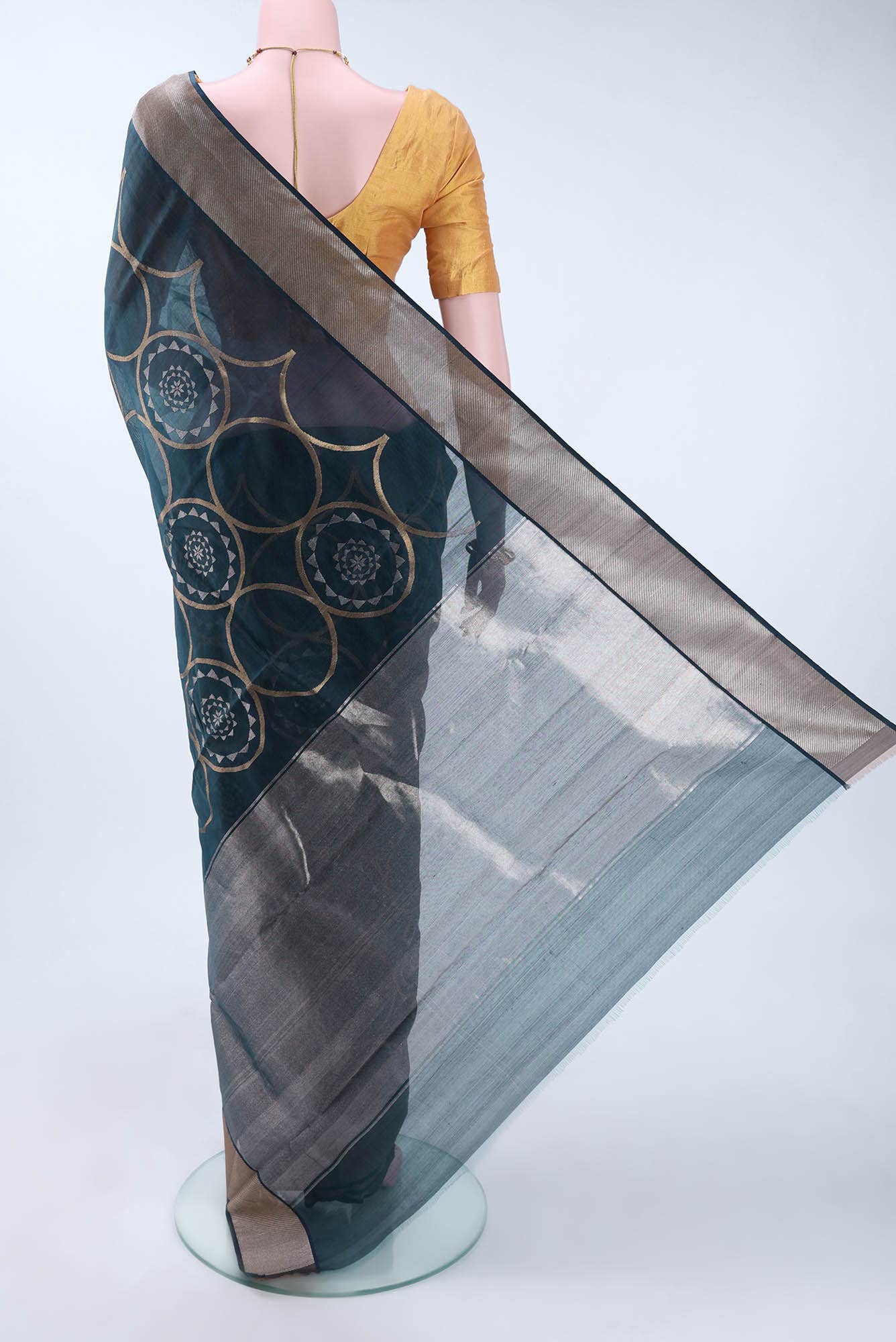 Navy Blue Chanderi Silk Saree