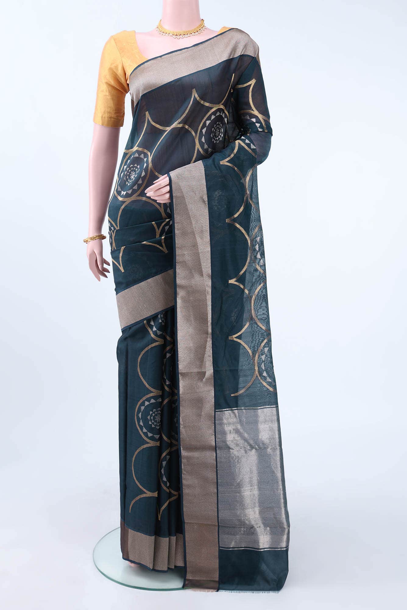 Navy Blue Chanderi Silk Saree