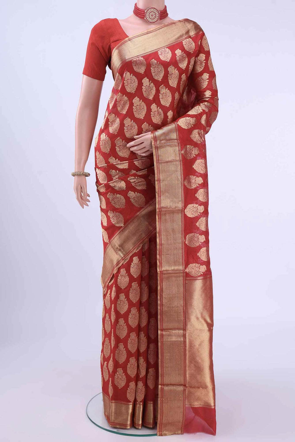 Red Chanderi Silk Saree