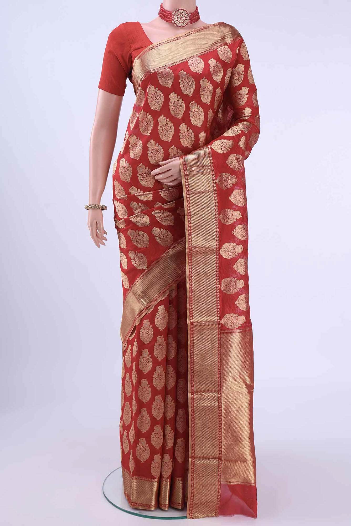 Red Chanderi Silk Saree