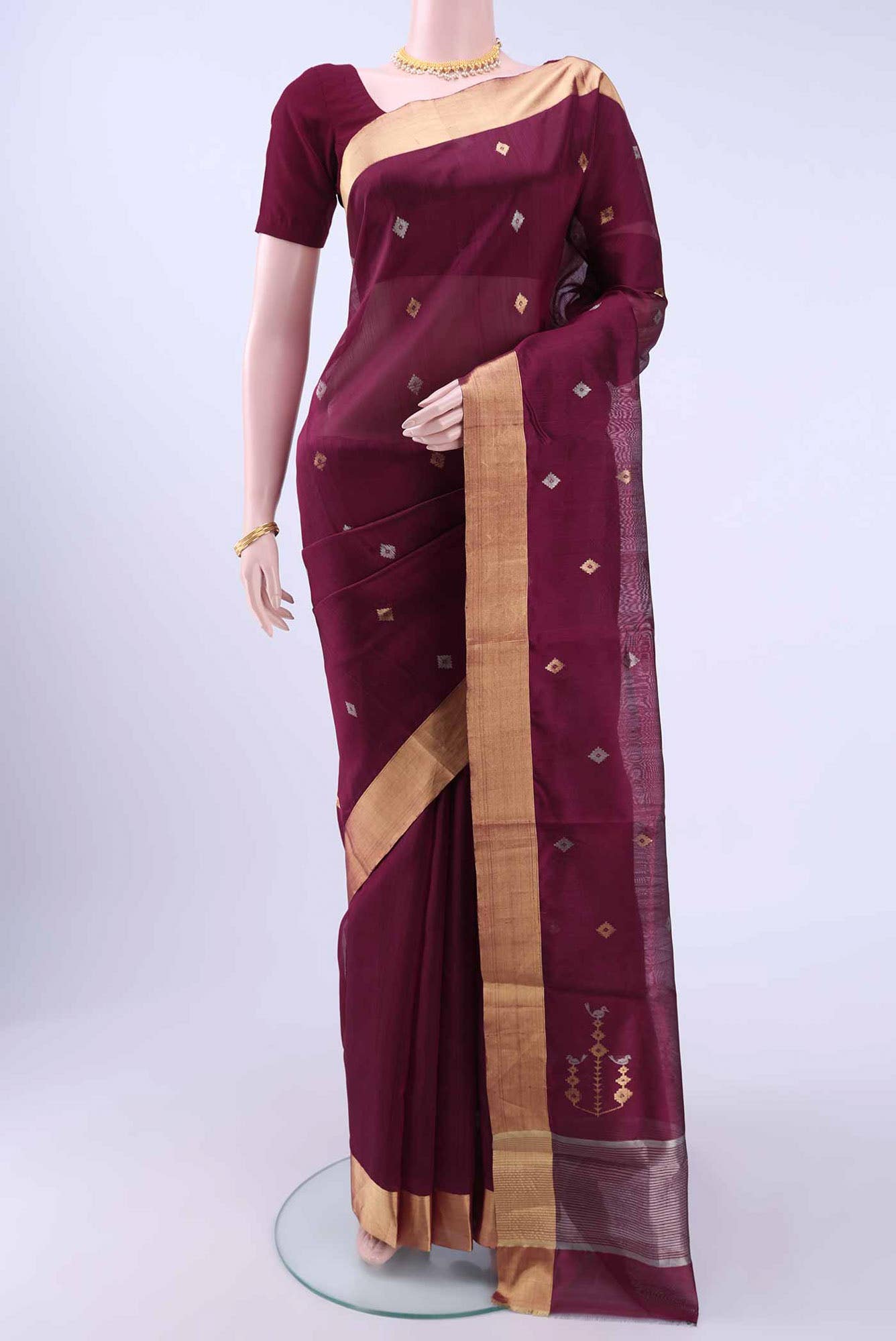 Burgundy Chanderi Silk Saree
