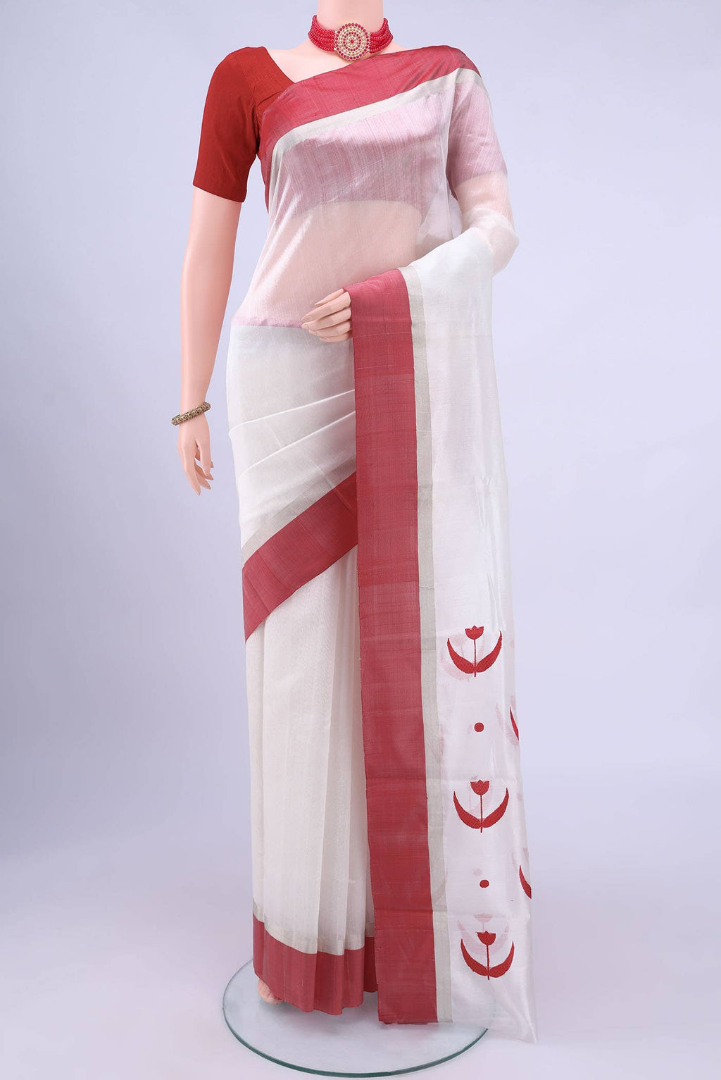 White Chanderi Silk Cotton Saree