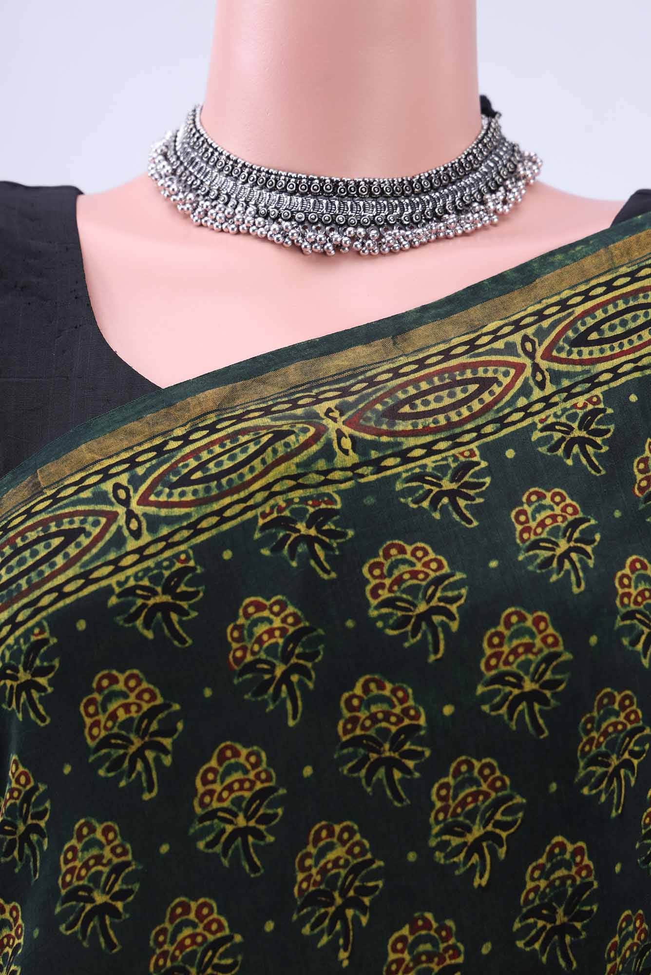Bottle Green Chanderi Silk Cotton Saree