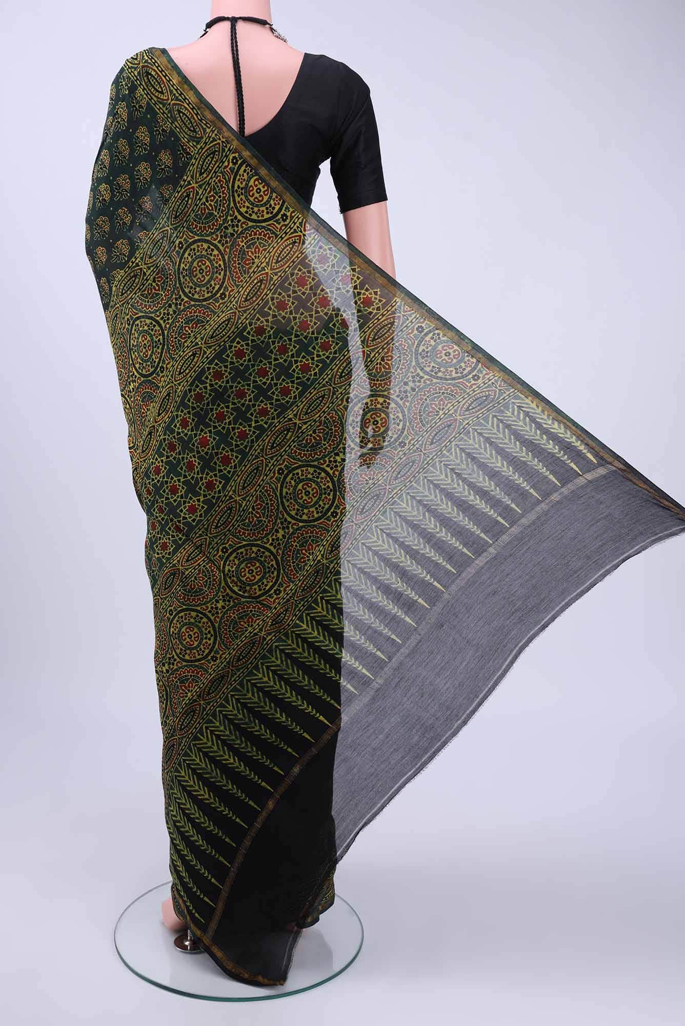 Bottle Green Chanderi Silk Cotton Saree