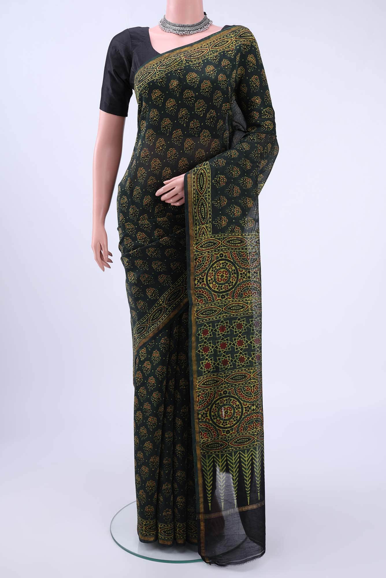 Bottle Green Chanderi Silk Cotton Saree