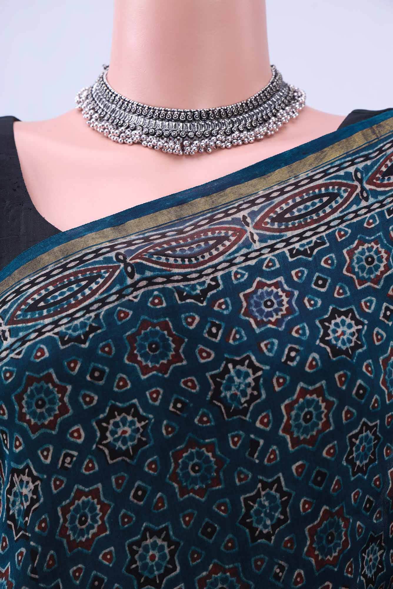 Indigo Chanderi Silk Cotton Saree