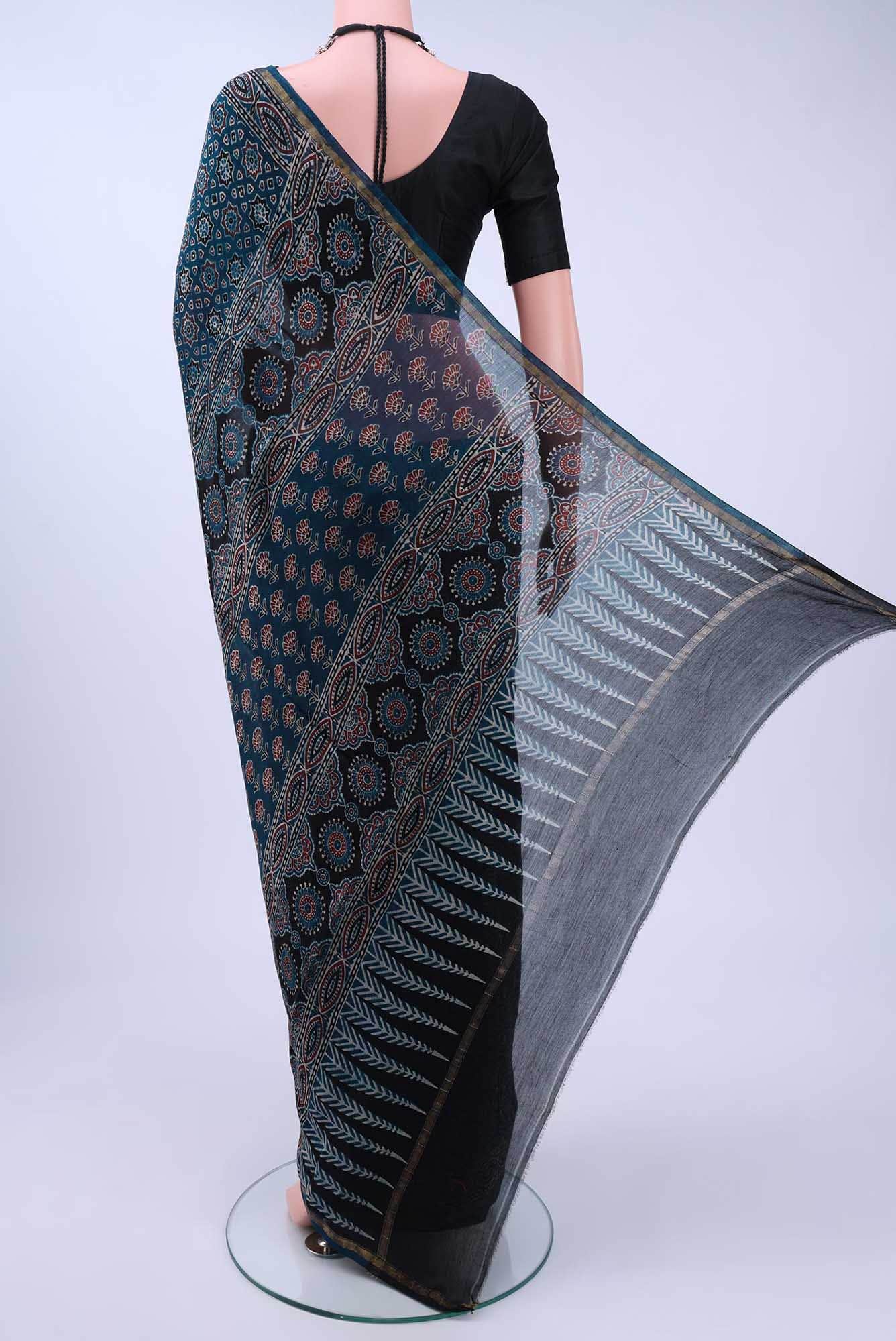 Indigo Chanderi Silk Cotton Saree