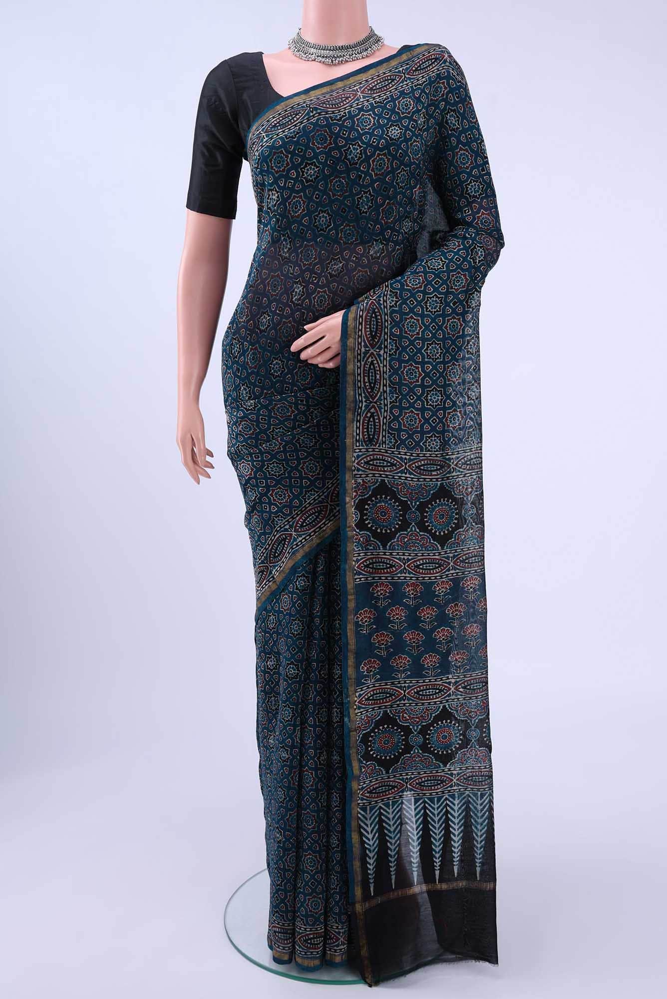 Indigo Chanderi Silk Cotton Saree