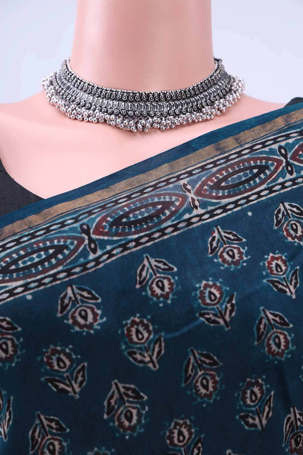 Indigo Chanderi Silk Cotton Saree