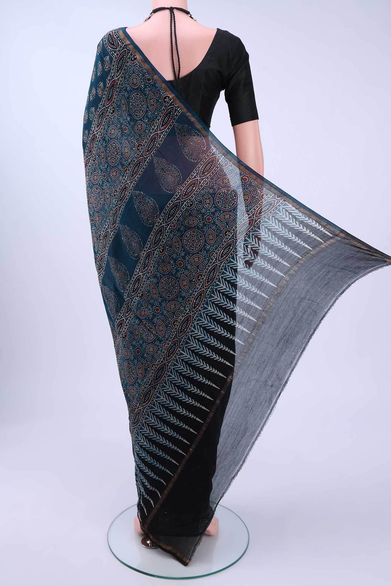 Indigo Chanderi Silk Cotton Saree