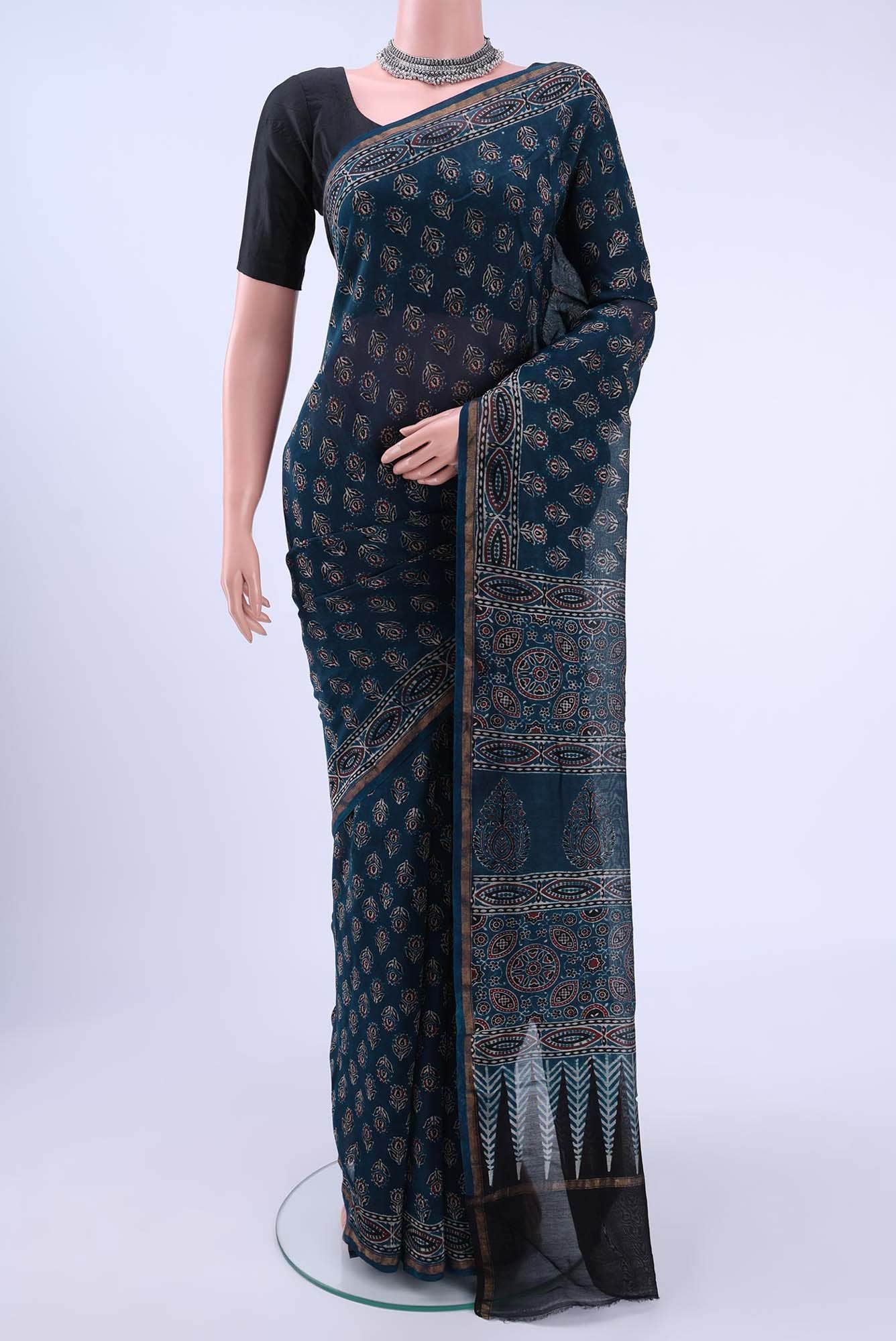 Indigo Chanderi Silk Cotton Saree