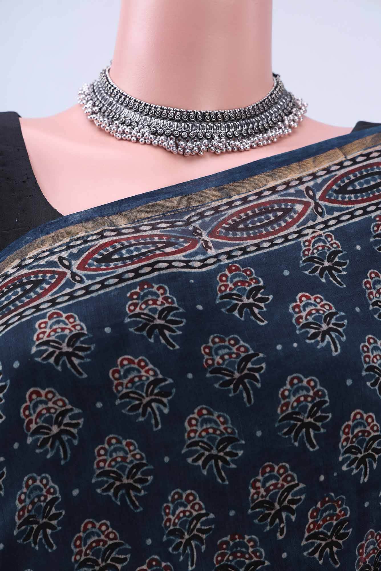 Indigo Chanderi Silk Cotton Saree