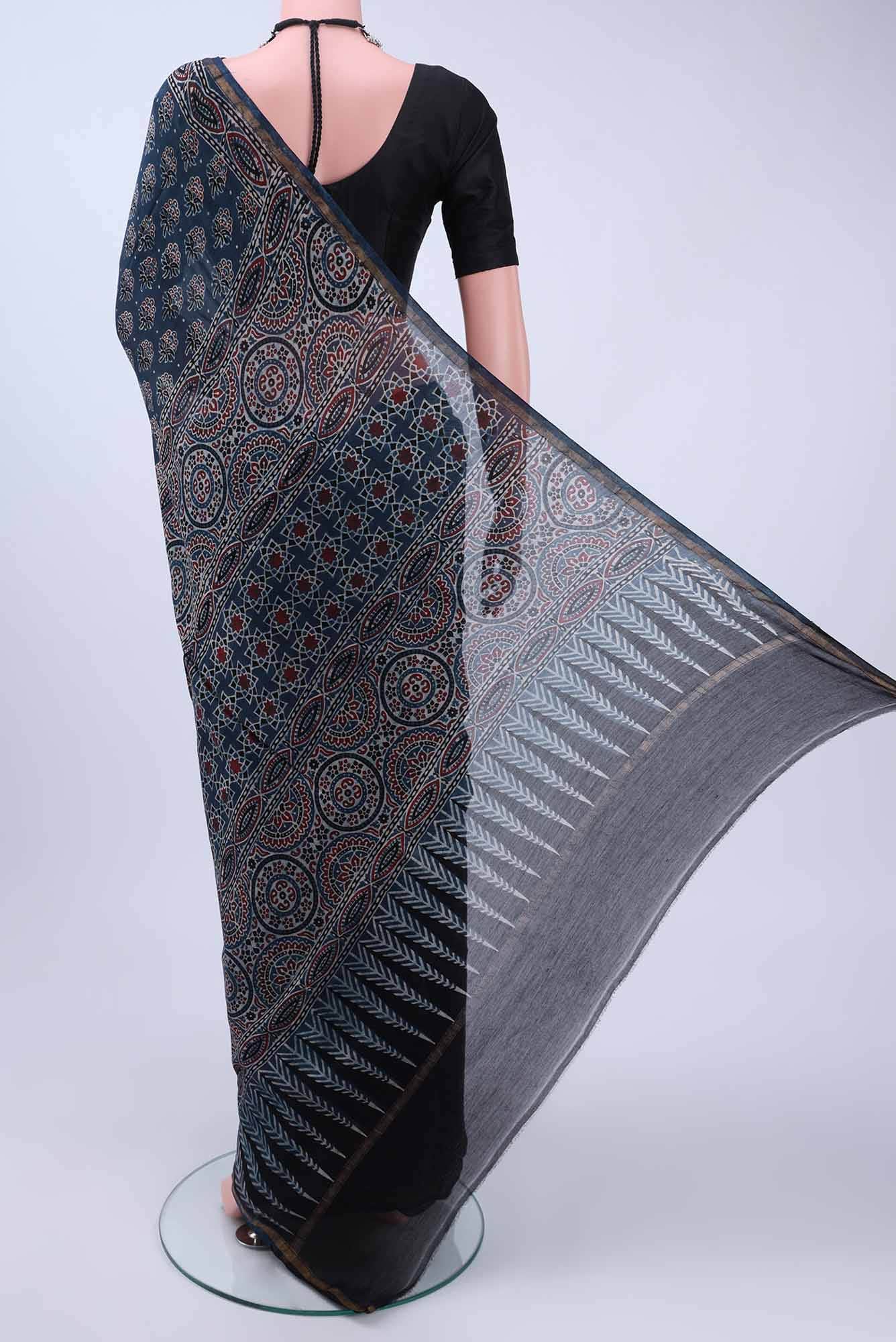 Indigo Chanderi Silk Cotton Saree